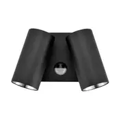 CLA LIGHTING Outdoor Wall Mounted Pillar Spot Light - 2 Heads - Adjustable - 8W Tri-CCT LED - Aluminium - Sensor - 240V - Black