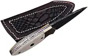 HANDMADE DAMASCUS SKINNER KNIFE – AMK012 Fixed Blade Hunting Knife with Camel Bone Handle and Leather Sheath - Ideal for Survival, Camping, and Skinning.