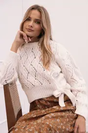 [PUP18] Birdie Tie Side Knit Sweater - Cream M cream