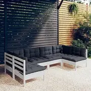 Patio Furniture Sets 6 Piece Garden Lounge Set with Cushions White Solid Pinewood