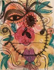Day Of The Dead Cubism Style Mixed Media Art Moody Virgo Ooak New Gallery Wall