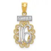 14K Yellow & Rhodium W/Rhodium Sweet 16 W/Filigree Pendant