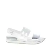 HOGAN women shoes H257 wedge sandal with white leather carved strap and silver