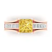 3.4ct Princess Cut Yellow Ring Band bridal Set Sliding 14k Rose solid Gold