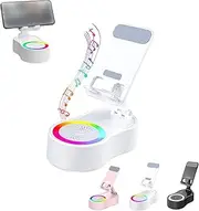 Sonicdrop Dock – No-Pair Magic Speaker & Charging Stand, 2025 New Adjustable Sonicdrop Dock Holder, Drop-to-Play Sound, with Speaker and Power Bank, for All Smart Phone (White)