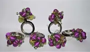 6 Beaded Wire Berry Napkin Rings purple fabric berries, beads, glass leaves