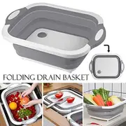 Collapsible Cutting Board Chopping Basin Kitchen Foldable Camping Dishes Sink Space Saving Storage Basket for BBQ Picnic Camping Outdoor