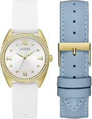 [GUESS] Women's 34mm Watch - Interchangeable Straps White Dial Gold-Tone Case, Interchangeable Straps, Modern