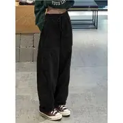 Drawstring Waist Plain Baggy Cargo Pants Black - 4XL