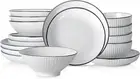 Christian Siriano Lustra Modern 16-Piece Stoneware Dinnerware Set, Plates and Bo