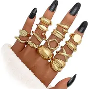 IFKM 14pcs Gold Chunky Rings Set for Women 14k Gold Plated Thick Dome Stackable Open Rings Trendy Dainty Minimalist Jewelry Gifts
