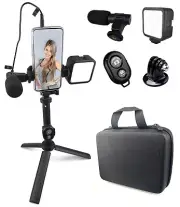 Smartphone Mic Selfie Stick Tripod Vlogging Kit With Instagram Live W Led Lights