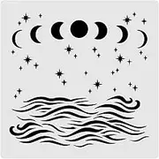BENECREAT 12x12 Inches Oceam Sea Wave Painting Stencils Cresent Moon Star Templates Stencils for Art Painting on Wood, Scrabooking Cardmaking and Wall Decoration