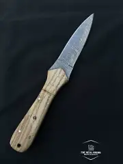 Handmade Damascus Boot knife, Ash wood handle with bone separator