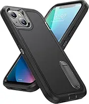 Shockproof Case for iPhone 13 Case with Kickstand,Military Grade Drop Protective,Heavy Duty Hard Back 3-Layer Protective Phone Cover for iPhone 13 (Black)