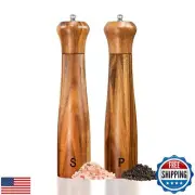 2 Pack 10 Inch Acacia Wooden Salt and Pepper Grinder Set, Manual Salt and Pep