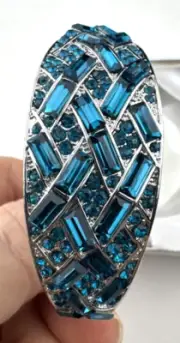 TLV Blue Glass Austrian Crystal Bangle Clamper Bracelet