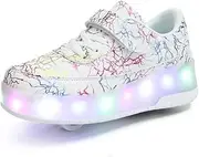 HUSKSWARE Roller Skates, 2-Wheel Skateboard Shoes, Adjustable Multifunctional Sports Shoes, USB Charging Mode, for Boys and Girls, Sizes 31-40 EU.