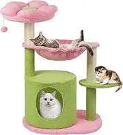 Cat Tree 33'' Cute Cat Tower Small Flower Cat Trees for Indoor Cat Condo with Hanging Toys Pink Large Top Perch for Kittens and Adults Cats