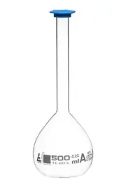 Eisco Labs 500ml Volumetric Flask with Stopper, Class A, ASTM - White Graduation