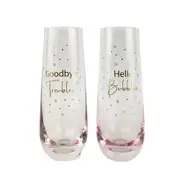 2pc Urban 16cm Hello Bubbles Champagne Glass Stemless Drinking Cup Gold/Pink