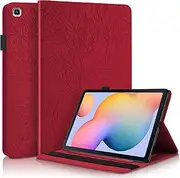 [CXTcase] for Samsung Tab S6 Lite Case Embossed Tree PU Leather Case Wallet Flip Cover Stand Function Tablet Case for Samsung Galaxy Tab S6 lite 10.4 Inch 2020 SM-P610 / SM-P615 - Red