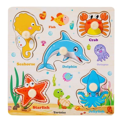 Baby Wooden Puzzles Montessori Toys 1 2 3 Years Toddler Toys Hand Grab Board Alp