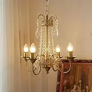 Retro Candle Chandelier,E14 Famhouse Pendant Light Adjustbale Height Indoor Crystal Ceiling Light Fxiture Bronze Finish Classical Vintage Hanging Lamp for Dining,Foyer,Entrance