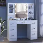 Bedroom Large Dressing Table Make up Desk Set with Drawers and LED Lights Mirror