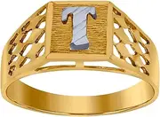 [JewelryWeb] Two tone Gold Teen-Teen Letter Name Personalized Monogram Initial T Band Ring 6.6x3.50mm Wide Size K 1/2