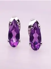 Sterling Silver Amethyst Purple Earring Necklace Set Teardrop Cubic Zirconia New