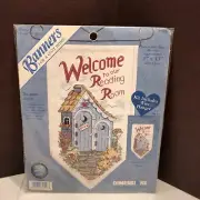 VTG Dimensions Banner Welcome To Our Reading Room Cross Stitch Kit New