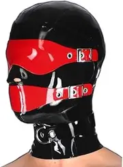 Sexy Latex Head Cover Mask,Halloween Hood,Headgear with Removable Eyes and Mouth Mask for Nightclub Prom Party Club Cosplay Fetish,100% Natural Latex,Zipper,Elastic,Breathable