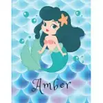 AMBER: PERSONALIZED MERMAIDS SKETCHBOOK FOR GIRLS WITH PINK NAME - GIRLS CUSTOMIZED PERSONAL - PERSONALIZED UNICORN SKETCHBOO