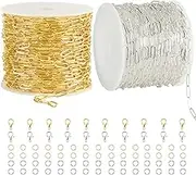 Kyutong 2 Rolls Paperclip Chain for Jewelry Making, 32.8 Feet, Silver & Gold Chains with Lobster Clasps & Jump Rings, DIY Craft & Gift Supplies