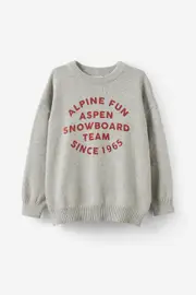 [Cotton On Kids] Cotton On Kids - Blake Knit Crew - Fog grey marle/snowboard team 5-6 FOG GREY MARLE/SNOWBOARD TEAM