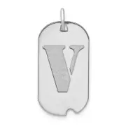 14k White Gold Polished Letter V Initial Dog Tag Pendant