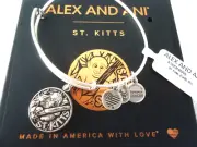 Alex and Ani ST. KITTS Russian Silver Charm Bangle New W/Tag Card & Box
