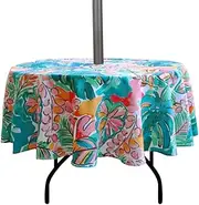 EHouseHome Outdoor and Indoor 60inch Round Tablecloth with Umbrella Hole and Zipper, Waterproof Zippered Patio Cloths, Spring/Summer Table Covers for Backyard Circular Table/BBQs/Picnic