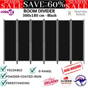 6 Panel Room Divider Iron Frame Modern Home Separator Partition Screen - Black
