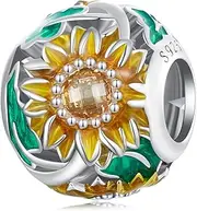[DOYIS] Sunflower Charms Pendant for Pandora Bracelet-925 Sterling Silver Enamel Charm Bead-Birthday for Women
