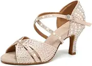 [Uonpie] Women's Rhinestone Dance Shoes Open Toe Salsa Ballroom Dancing Shoes Latin Performance Dance Shoes