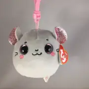 TY Mini Beanie Squish-A-Boos Plush - CATNIP the Grey Mouse (3 inch) Key Clip