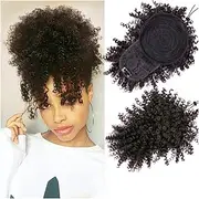 Messy Bun Hair Piece Chignon Scrunchie Afro High Puff Synthetic Hair Bun Ponytail Drawstring with Bangs Short Kinky Curly Pony Tail Clip in Hair Extensions for Women Bun Hair Piece (Color : 4, Size