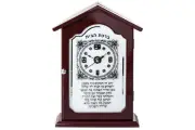 (D) Judaica Wood and Silver Plated Key Hanger Clock Brown House