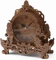Wooden 3D Puzzle Clock Model Kit for Adults, DIY Desk Clock, Dark Wooden 3D Puzz