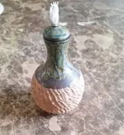Textured Ceramic Signed Maud Tiki Table Torch Jar Vase