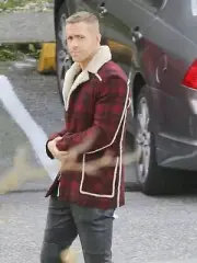 Ryan Reynolds Deadpool Red Flannel Checkered Jacket with Shearling Fur Coat