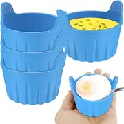 4Pcs Air Fryer Egg Poacher Food Grade Silicone Egg Poaching Cups Easy Release Round Silicone Ramekins Silicone Baking Cups Heat-Resistant Egg Poacher for Air Fryer 6x6x7.5cm (Blue)