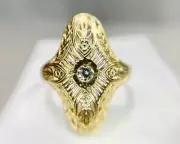 Filigree Shield Women' Ring 14k Yellow Gold Plated Silver 0.5Ct Round Moissanite